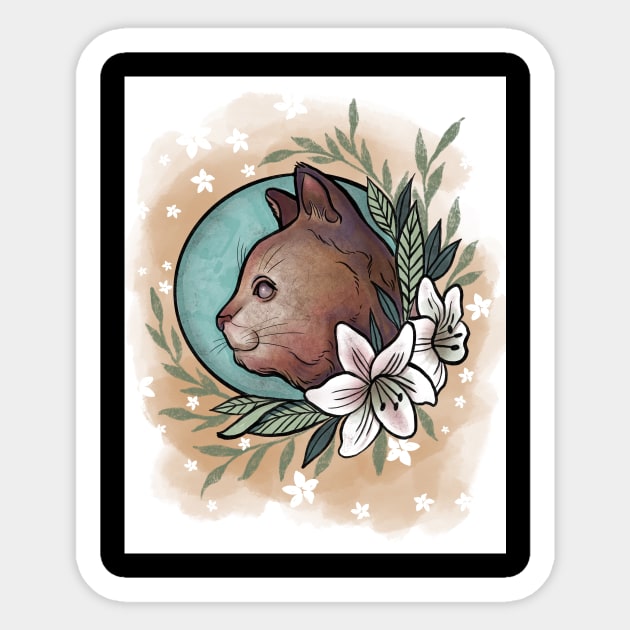 Cute Floral Boho Cat Sticker by Ley Guth Art